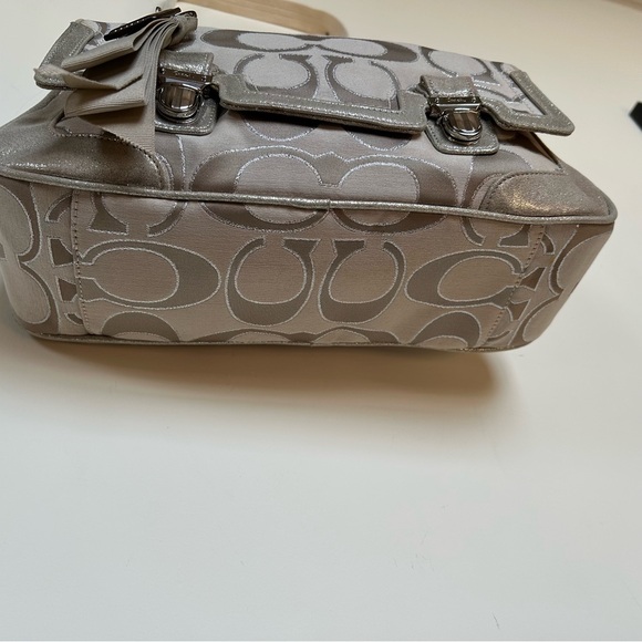 Used Coach Poppy Signature Sateen Metallic Pushlock Satchel - light khaki - Picture 2 of 14